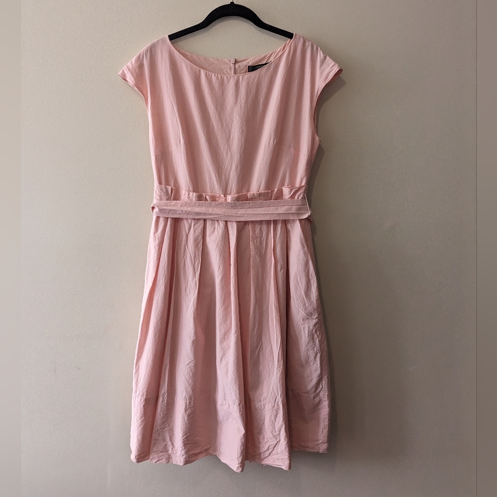 Weekend MaxMara Silk Blend Cap Sleeve Ruffle Pleats Lined Dress Belt Pockets 10